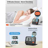 MeesMeek Small Digital Travel Alarm Clock /w Light, Date, Temperature, 9m Snooze