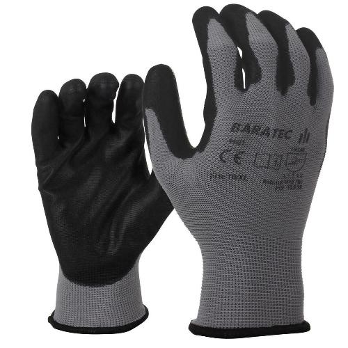 12 x Baratec Workwear Gripper Glove with PU Coated Palm & Fingers