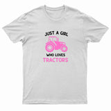 Kids "JUST A GIRL WHO LOVES TRACTORS" Printed T-Shirt
