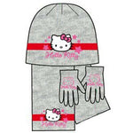 Kids Girls Hello Kitty Knitted Jersey Set of Warm Bonnet, Scarf and Magic Gloves