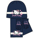 Kids Girls Hello Kitty Knitted Jersey Set of Warm Bonnet, Scarf and Magic Gloves