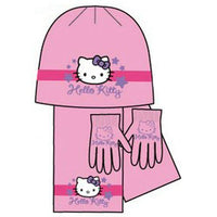 Kids Girls Hello Kitty Knitted Jersey Set of Warm Bonnet, Scarf and Magic Gloves