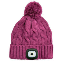 Ladies Cable Knit Beanie Hat with LED Head Light